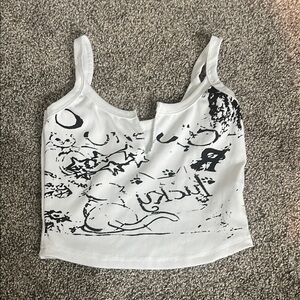 White Graphic Print Women's Top